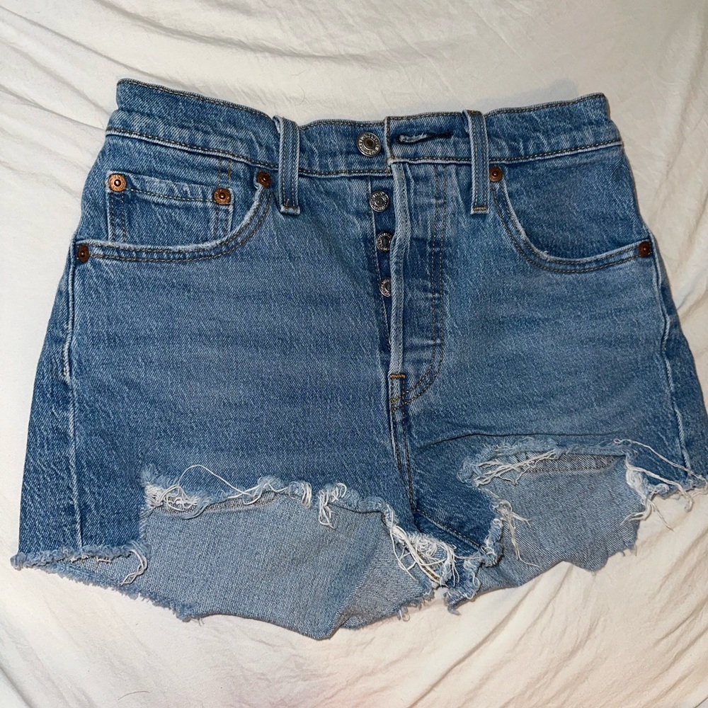 Levi's Blue Jean Shorts High-Waisted Distressed